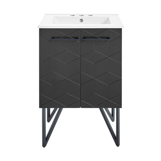 Annecy 24 in. Phantom Black Bathroom Vanity With White, 3-Hole Ceramic Sink Top
