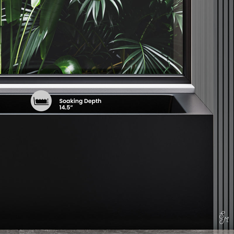 Voltaire 60 x 32 Skirted Left Drain Soaking Apron Bathtub in Matte Black with Integrated Overflow and Armrest, Drain Included