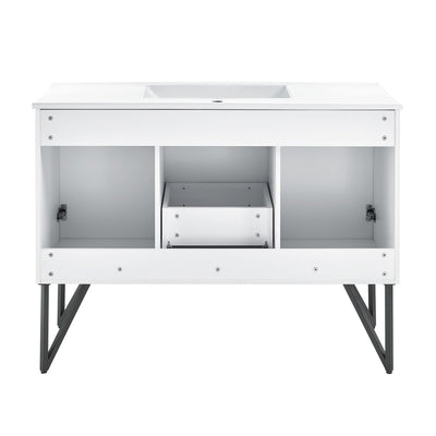 Annecy 48 Single, Glossy White, Two Doors, One Drawer, Bathroom Vanity