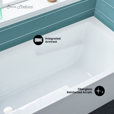 Voltaire 54 x 30 Skirted Left Drain Soaking Apron Bathtub in Glossy White with Integrated Overflow and Armrest, Drain Included