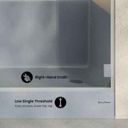 Aquatique 60" x 32" Single Threshold Shower Base With Right Hand Drain and Integral Left Hand Seat in Gray