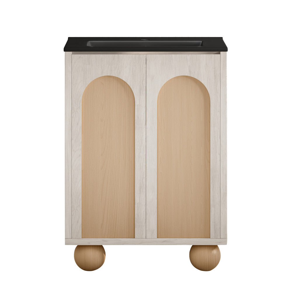 Plaisir II 24" Freestanding Bathroom Vanity in White Oak with Black Sink Top