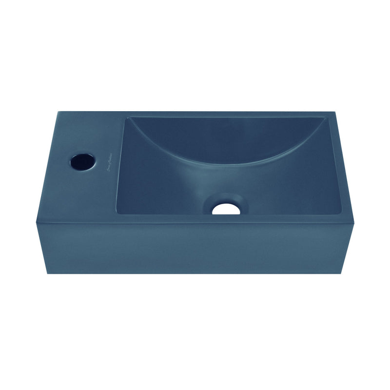 Lisse 16" Concrete Rectangle Wall-Mounted Sink with Left Side Faucet Mount in Matte Royal Blue