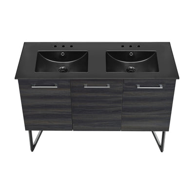 Annecy 48 in. Black Walnut, Double Basin Bathroom Vanity With Black, 3-Hole Ceramic Sink Top