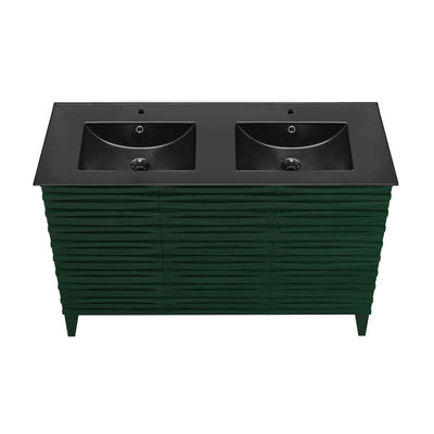 Cascade 48" Freestanding Bathroom Vanity in Green Oak with Black Double Basin Sink Top