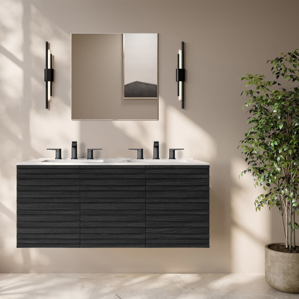 Cascade 48" Wall-Mounted Bathroom Vanity in Black Oak with 3-Hole Centerset Double Basin Sink Top