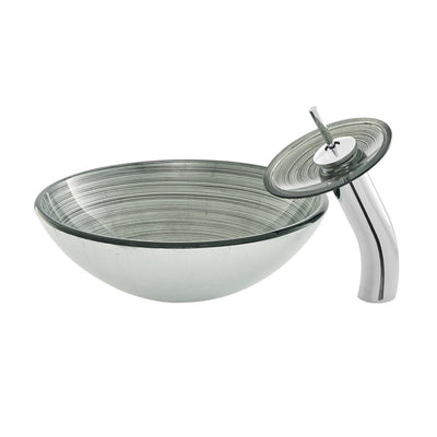 Cascade 16.5 Glass Vessel Sink with Faucet, Smoky Grey