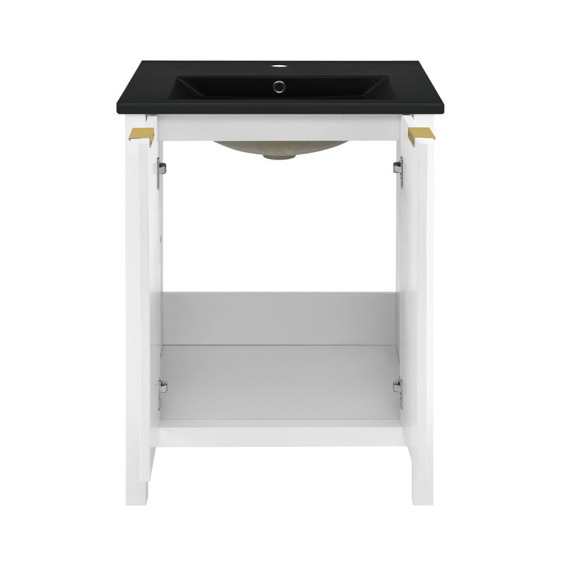 Bastille 24 in. White Bathroom Vanity With Black Ceramic Sink Top