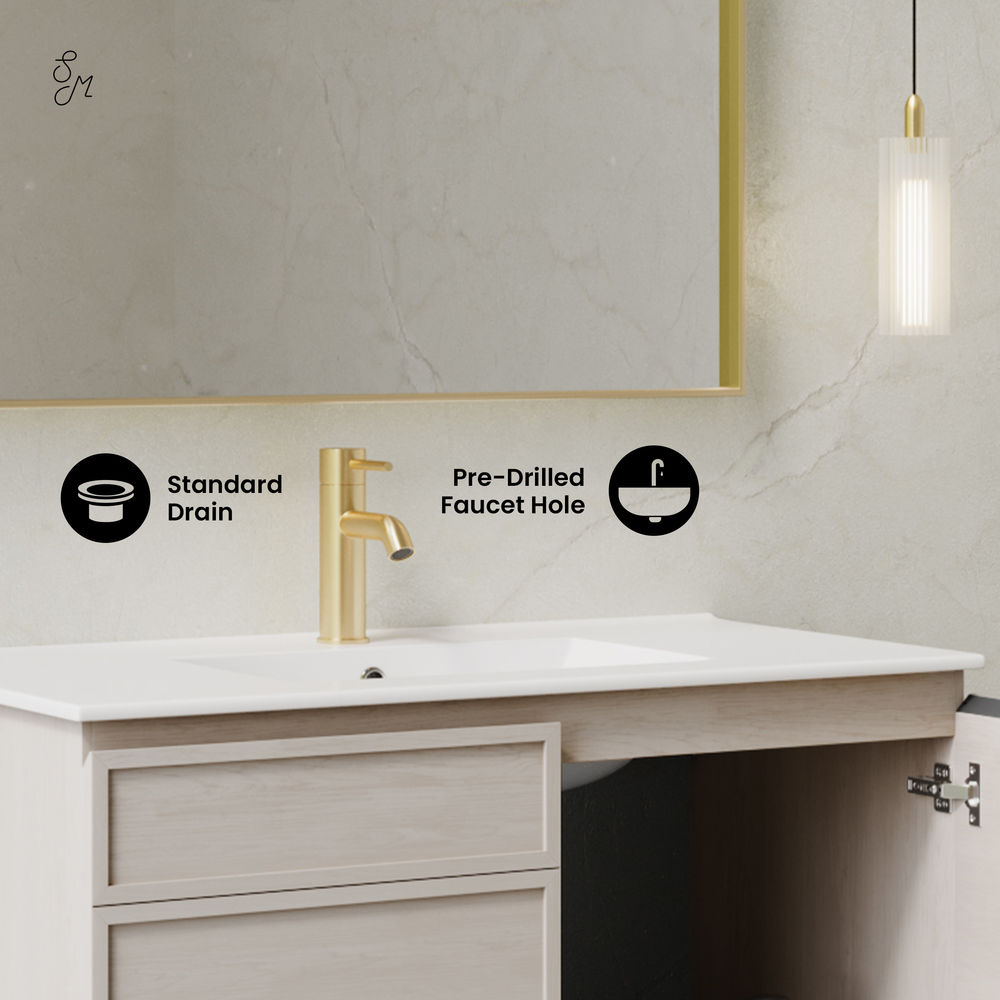St. Tropez 36" Wall-Mounted Bathroom Vanity in White Oak with Sink Top
