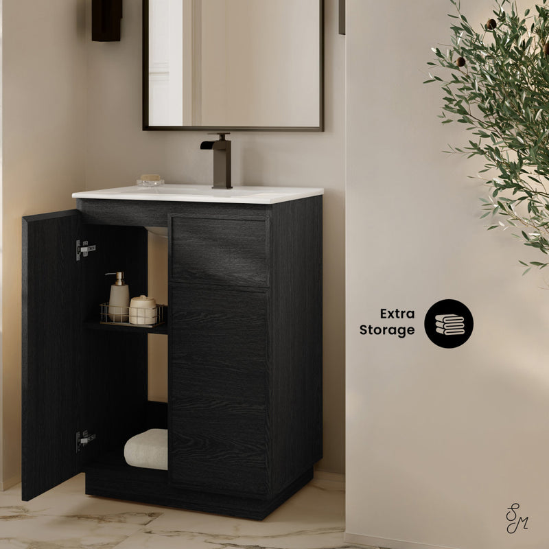 St. Tropez 24" Freestanding Bathroom Vanity in Black Oak with Sink Top