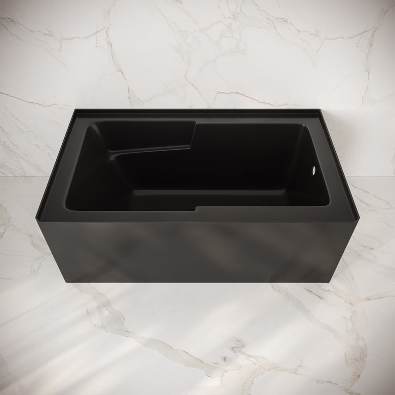 Voltaire 54 x 30 Skirted Right Drain Soaking Alcove Bathtub in Glossy Black with Integrated Armrest