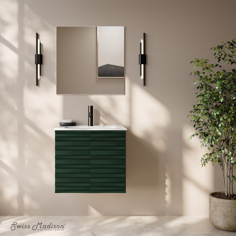 Cascade 24" Wall-Mounted Bathroom Vanity in Green Oak with Sink Top