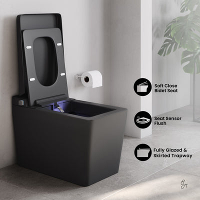 Concorde One Piece Smart Toilet 1.28 GPF in Matte Black with Heated Bidet, Air Drying, Night Light, Foot Sensor