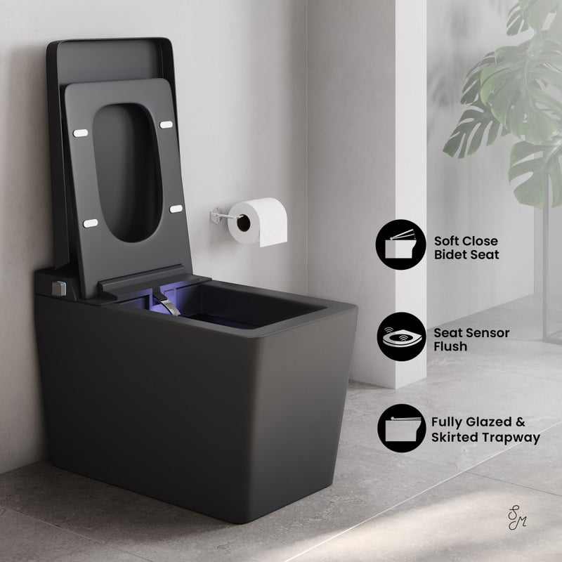 Concorde One Piece Smart Toilet 1.28 GPF in Matte Black with Heated Bidet, Air Drying, Night Light, Foot Sensor
