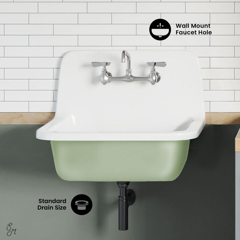 Loire 22" Cast Iron Rectangle Wall-Mounted Sink in Glossy Sage