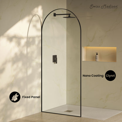 Porte 34 x 76 Framed Fixed 3/8 in. (10mm) Clear Tempered Glass Shower Door with Black Matte Frame