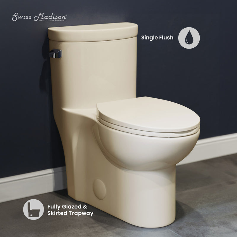 Sublime One-Piece Elongated Left Side Flush Handle Toilet in Bisque 1.28 gpf