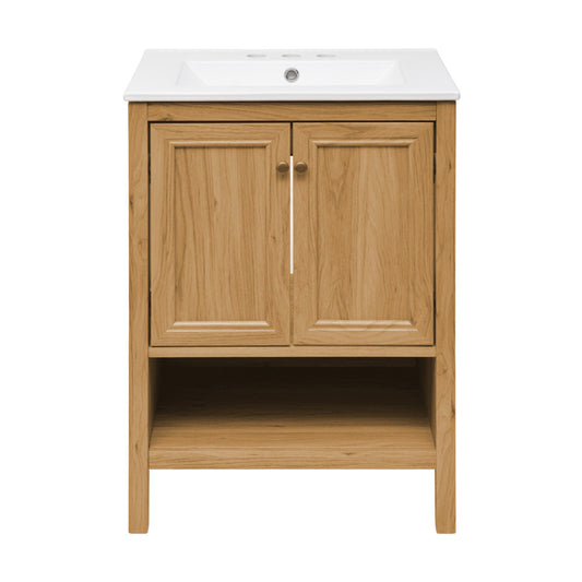 Chateau 24" Freestanding Bathroom Vanity in Golden Oak with 3-Hole Centerset Sink Top