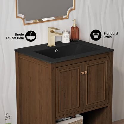 Chateau 24" Freestanding Bathroom Vanity in Brown Oak with Black Sink Top
