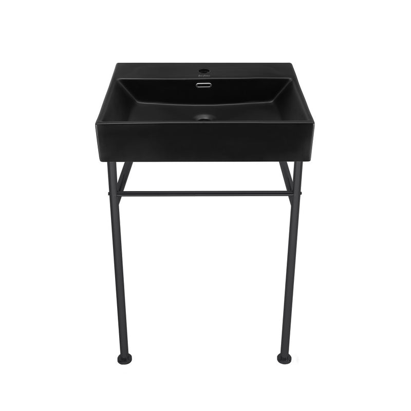 Claire 24 Ceramic Console Sink Matte Black Basin Black Legs