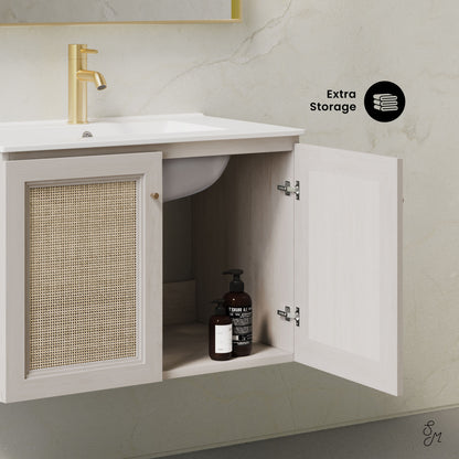 Classe 30" Wall-Mounted Bathroom Vanity in White Oak with Single Faucet Hole Vanity Top