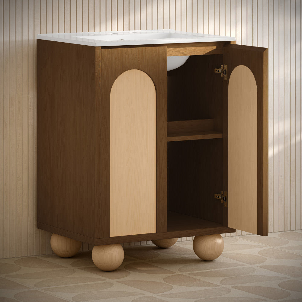 Plaisir II 24" Freestanding Bathroom Vanity in Brown Oak with 3-Hole Widespread Sink Top