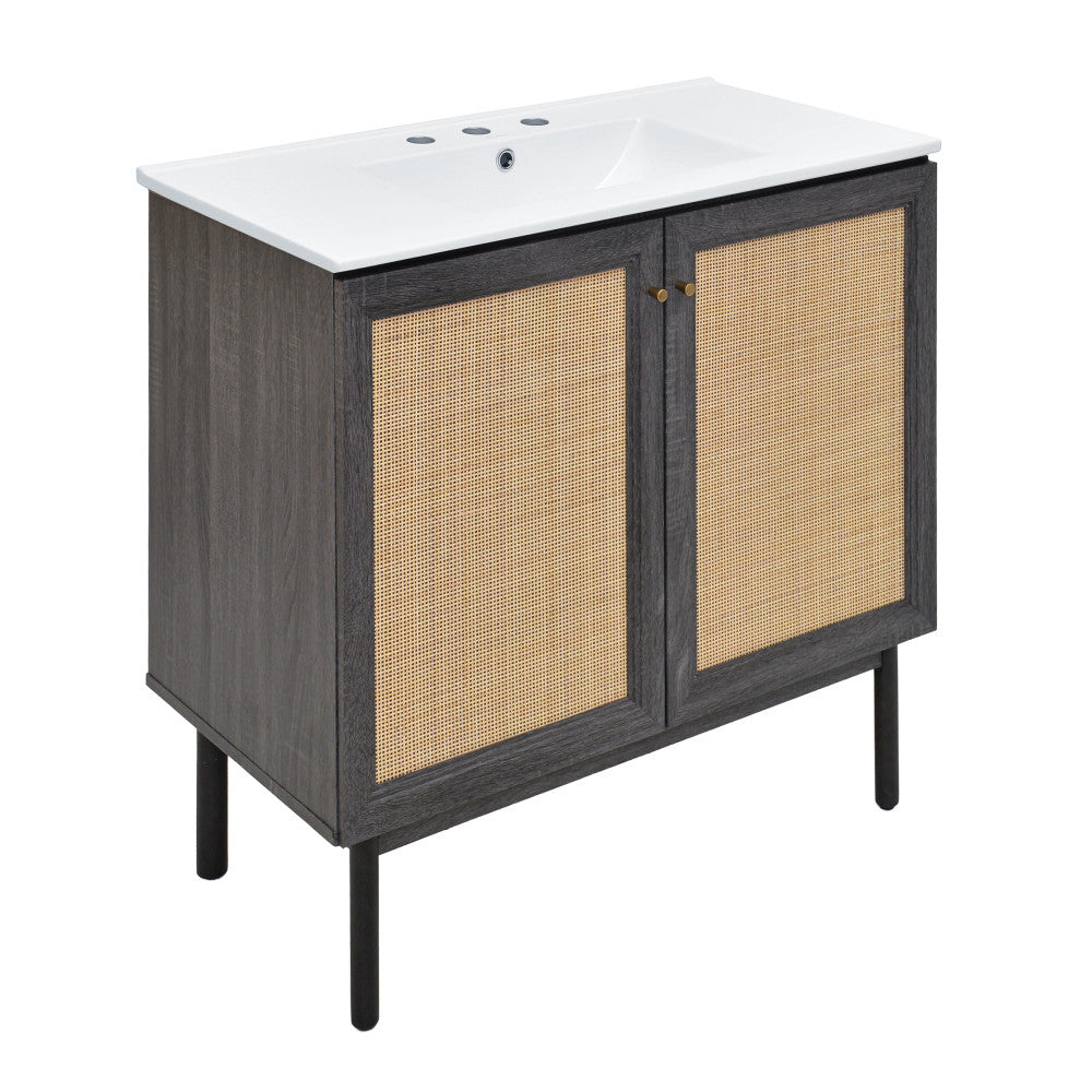 Classe 36" Freestanding Bathroom Vanity in Black Oak with 3-Hole Widespread Sink Top