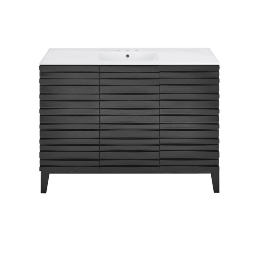 Cascade 48 in. Black Oak Bathroom Vanity With White, 3-Hole Ceramic Sink Top