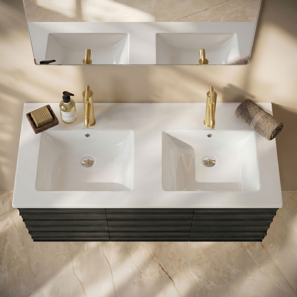 48" Double Basin Vanity Sink Top in Glossy White