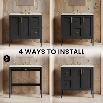 Forme 36" Modular Freestanding Bathroom Vanity with 3-Hole Widespread Top in Black Oak