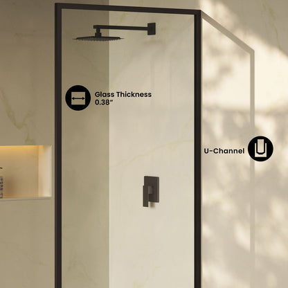 Pierre 34 x 76 Framed Fixed 3/8 in. (10mm) Clear Tempered Glass Shower Door with Matte Black Frame