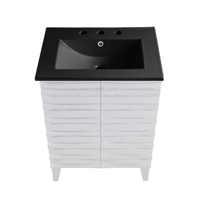 Cascade 24 in. White Oak Bathroom Vanity With Black, 3-Hole Ceramic Sink Top