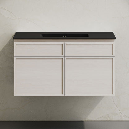 St. Tropez 36" Wall-Mounted Bathroom Vanity in White Oak with Black Sink Top