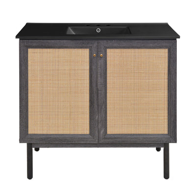 Classe 36" Freestanding Bathroom Vanity in Black Oak with Black 3-Hole Widespread Sink Top