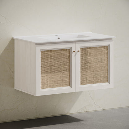 Classe 36" Wall-Mounted Bathroom Vanity in White Oak with Single Faucet Hole Vanity Top