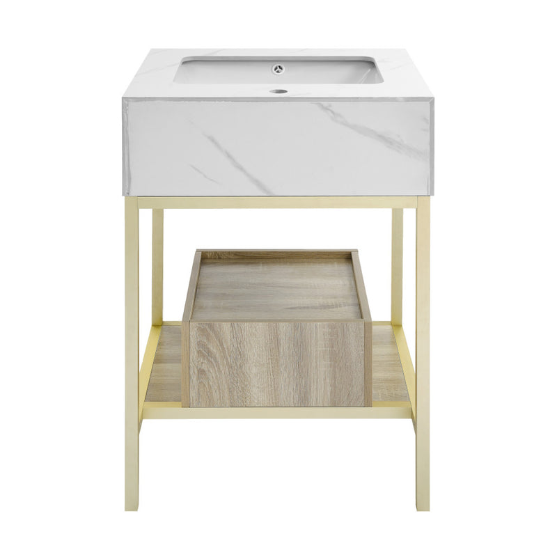 Beau 24" Open Shelf Natural Oak Frame Freestanding Bathroom Vanity with Sink Top