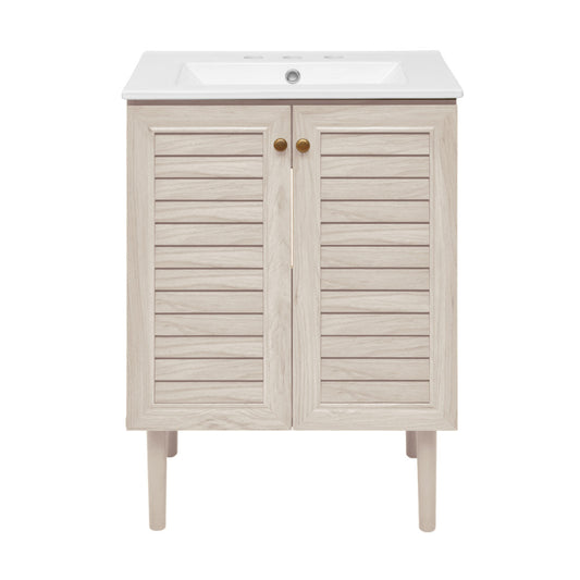 Bron 24" Freestanding Bathroom Vanity in White Oak with 3-Hole Widespread Sink Top