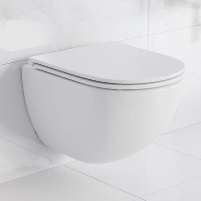 St. Tropez Wall-Hung Toilet Bundle 0.8/1.6 GPF Dual Flush in Glossy White with Brass Flush Plate