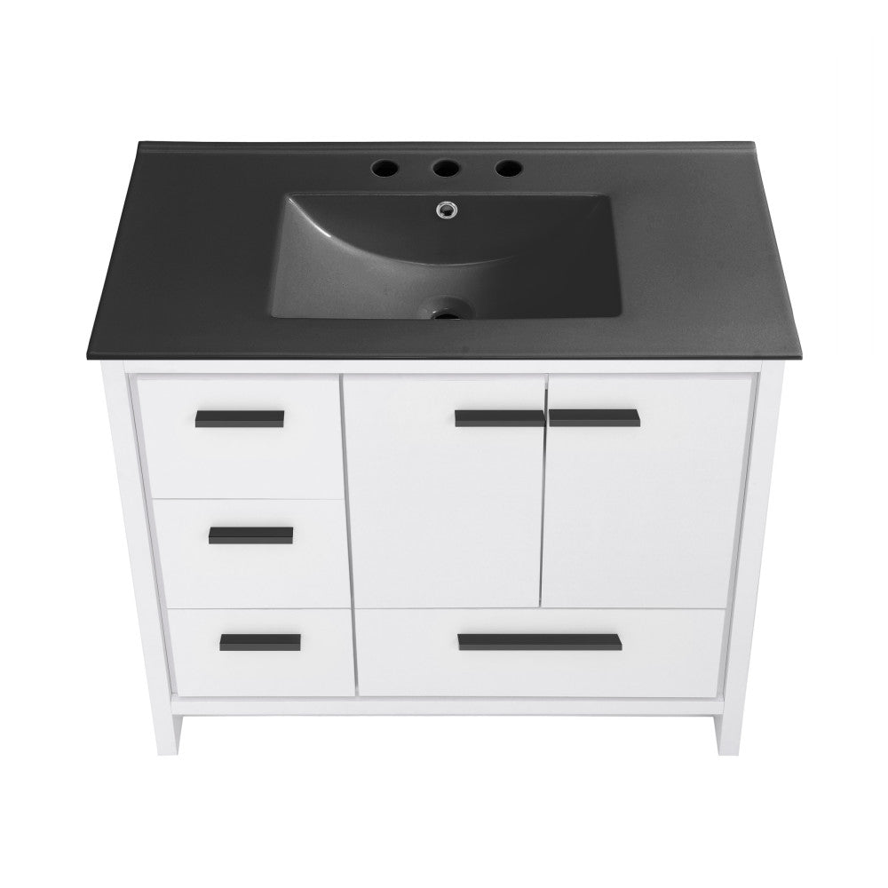 Virage 36 in. White Bathroom Vanity With Black, 3-Hole Ceramic Sink Top