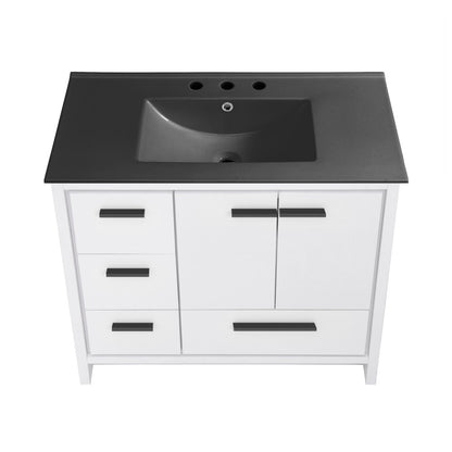 Virage 36 in. White Bathroom Vanity With Black, 3-Hole Ceramic Sink Top