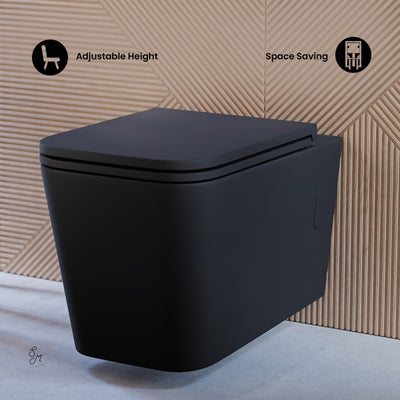 Concorde Wall-Hung Toilet Bundle 0.8/1.6 GPF Dual Flush in Matte Black with Black Flush Plate