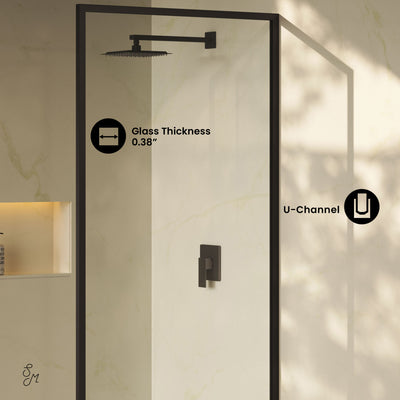 Pierre 34 x 76 Framed Fixed 3/8 in. (10mm) Clear Tempered Glass Shower Door with Black Matte Frame