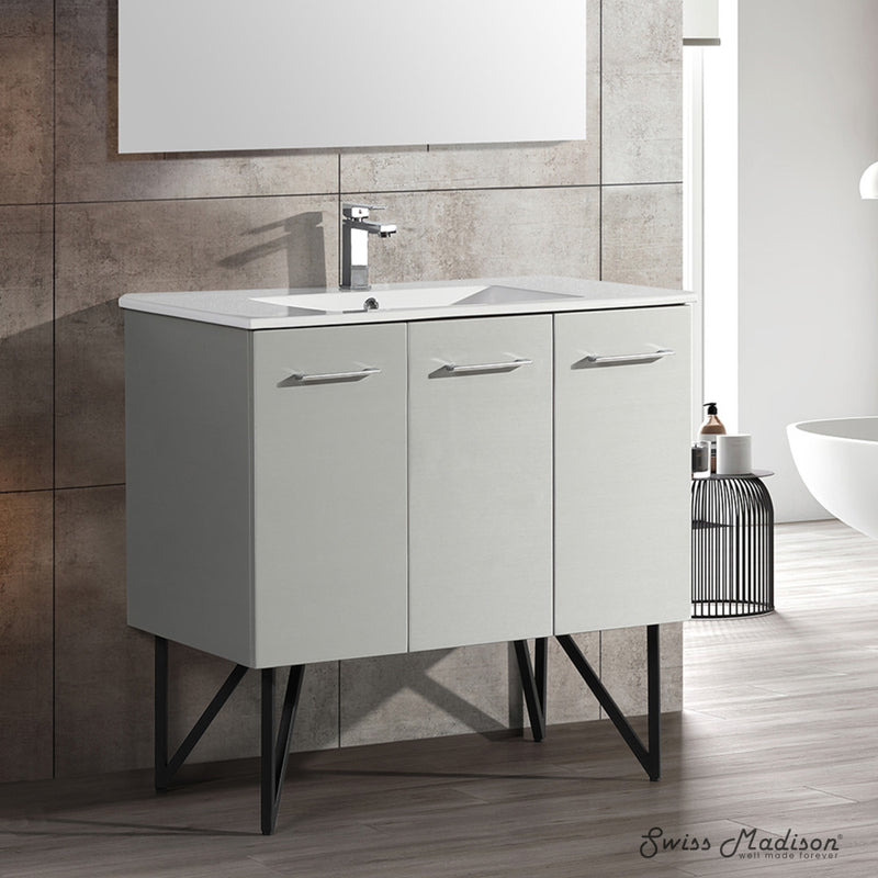 Annecy 36" Freestanding Bathroom Vanity in Gray with Sink Top