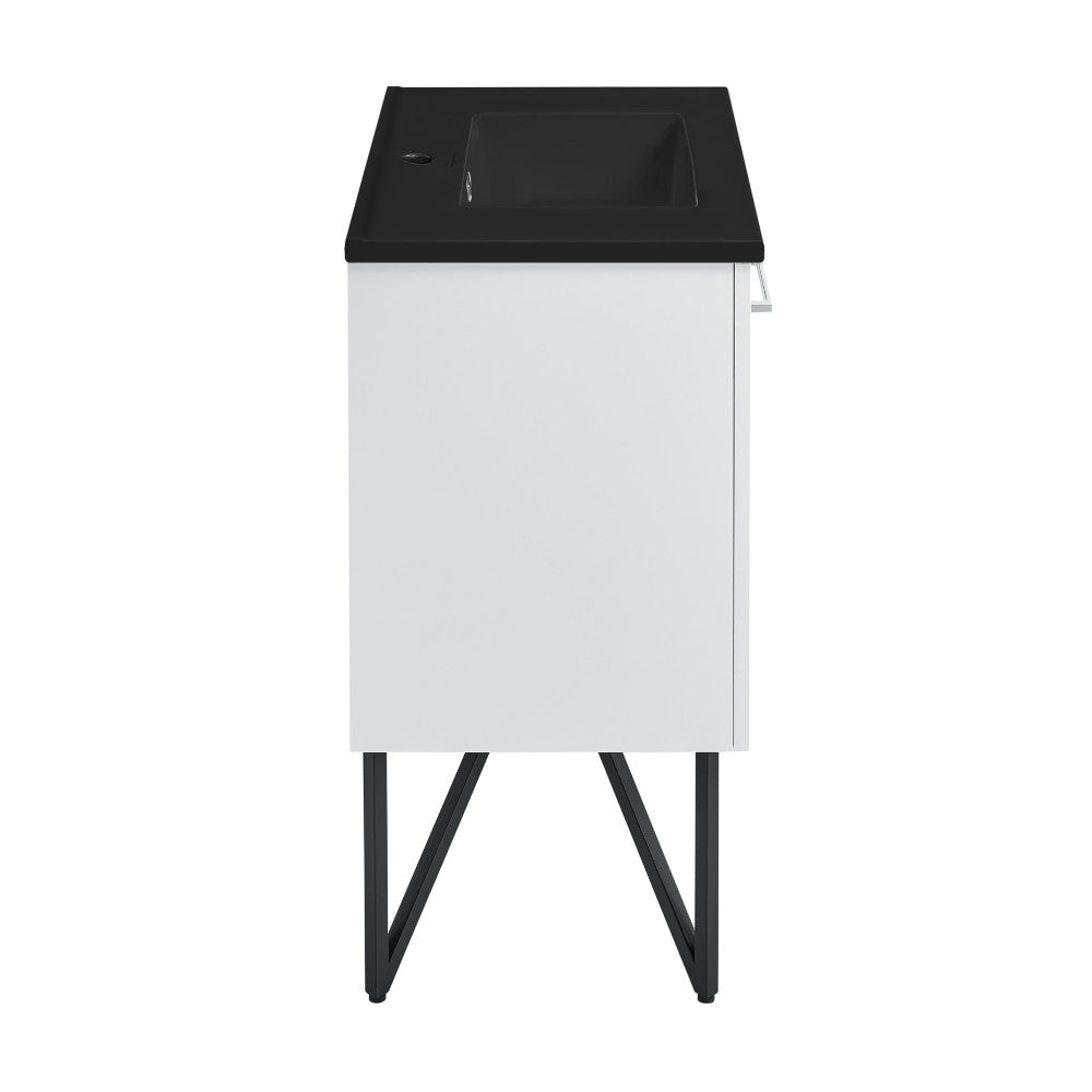 Annecy 36 in. White Bathroom Vanity With Black Ceramic Sink Top
