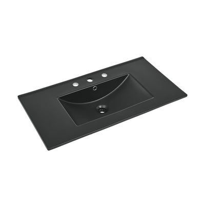 36" Ceramic Vanity Top with Three Faucet Holes in Matte Black
