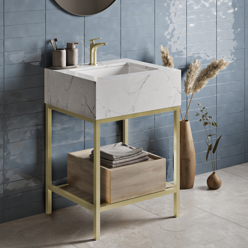 Beau 24" Open Shelf Natural Oak Frame Freestanding Bathroom Vanity with Sink Top