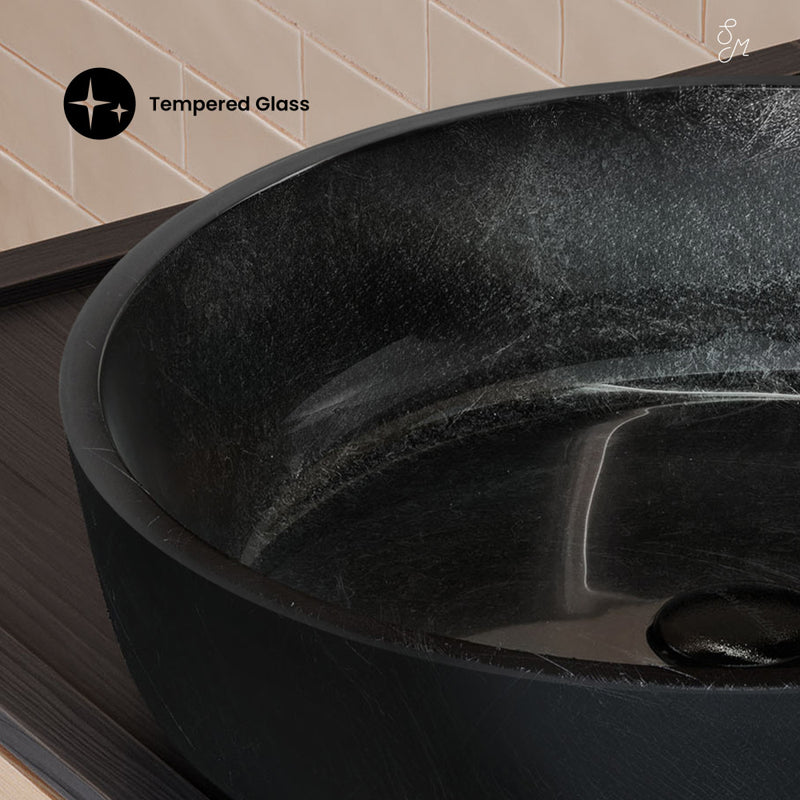 Avallon 16.5 " Round Glass Vessel Sink, Black