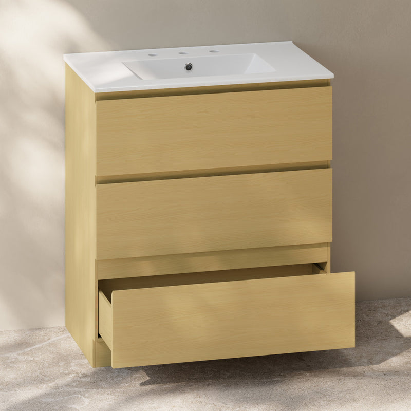 Liberte 30" Freestanding Bathroom Vanity in Natural Oak with 3-Hole Widespread Sink Top