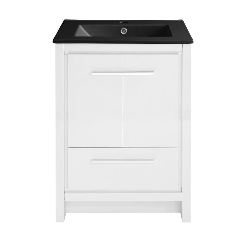 Virage 24 in. White Bathroom Vanity With Black Ceramic Sink Top