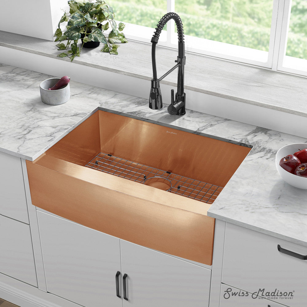 Rivage 30 x 21  Stainless Steel, Single Basin, Farmhouse Kitchen Sink with Apron in Rose Gold